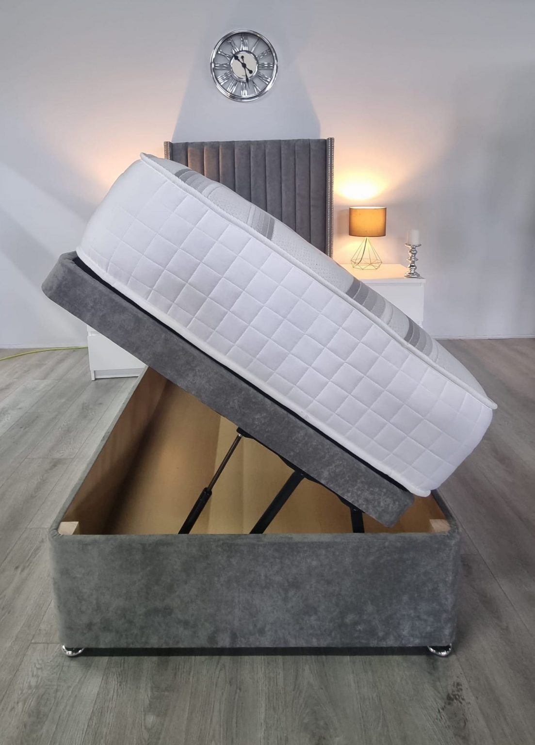 Oswald Wing Back Panel Ottoman Gas Lift Bed Frame Sonos Furniture